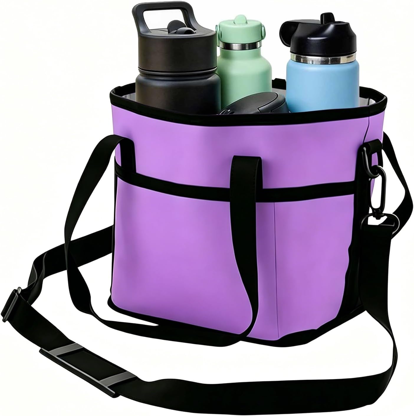4 Compartment Insulated Drink Carrier Bag for 4 Cups Drink Holder Bag, Multiple Tumbler Carrier Caddy Tote Bag, Water Bottle Holder with Adjustable Strap, Drink Bag for Travel, Picnic, Sports