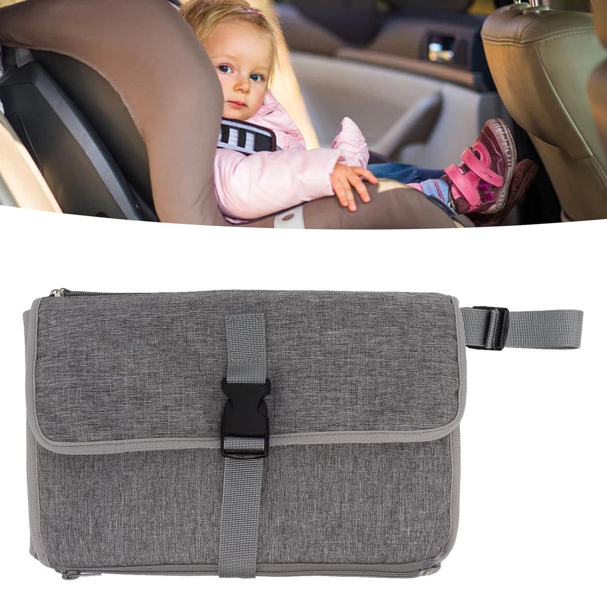 Portable Diaper Changing Pad, Foldable Multi Storage Bag, Soft and Skin Friendly Oxford Cloth Diaper Changing Pad, Suitable for Travel Changing (Gray)