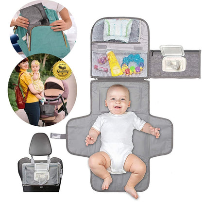 Portable Diaper Changing Pad, Foldable Multi Storage Bag, Soft and Skin Friendly Oxford Cloth Diaper Changing Pad, Suitable for Travel Changing (Gray)