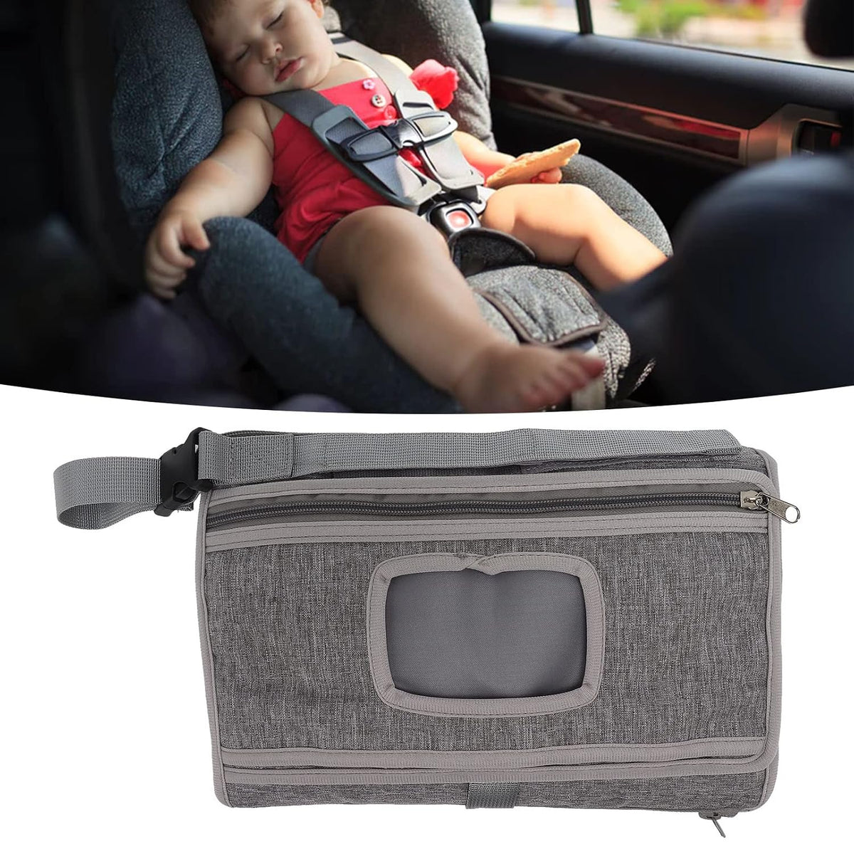 Portable Diaper Changing Pad, Foldable Multi Storage Bag, Soft and Skin Friendly Oxford Cloth Diaper Changing Pad, Suitable for Travel Changing (Gray)