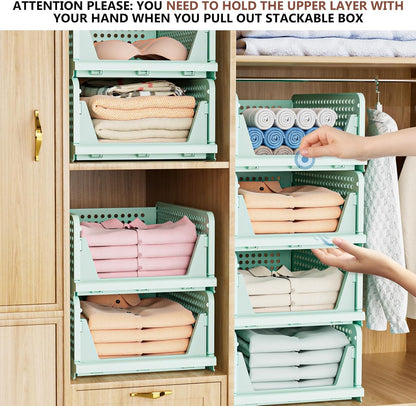 Folding Closet Organizers Storage Box, Stackable Storage Bins, Plastic Drawer Basket Closet Storage for Wardrobe Cupboard Kitchen Bathroom Office White-5L