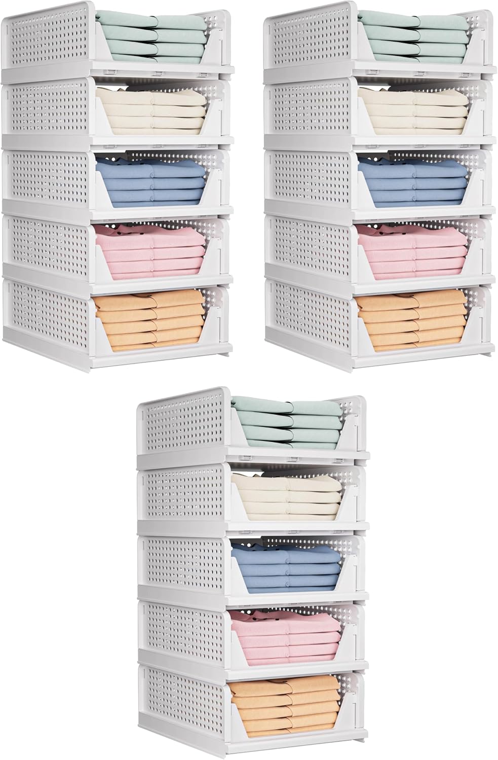 Folding Closet Organizers Storage Box, Stackable Storage Bins, Plastic Drawer Basket Closet Storage for Wardrobe Cupboard Kitchen Bathroom Office White-5L