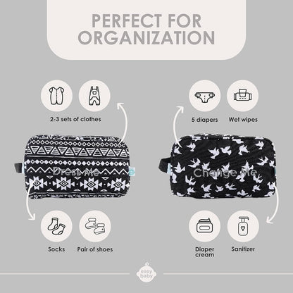 Diaper, Bottle, and Supplies - Organizer Pouches - Change, Feed, and Dress Me (4 Pack Laguna) | Organizing Packing Tote Cubes for Baby Items | Good for Travel and Keeping Organized