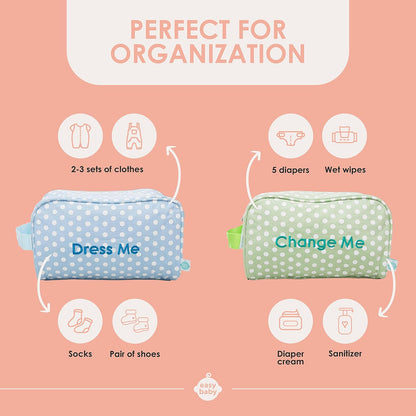 Diaper, Bottle, and Supplies - Organizer Pouches - Change, Feed, and Dress Me (4 Pack Laguna) | Organizing Packing Tote Cubes for Baby Items | Good for Travel and Keeping Organized