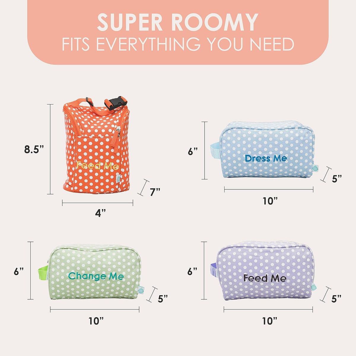 Diaper, Bottle, and Supplies - Organizer Pouches - Change, Feed, and Dress Me (4 Pack Laguna) | Organizing Packing Tote Cubes for Baby Items | Good for Travel and Keeping Organized