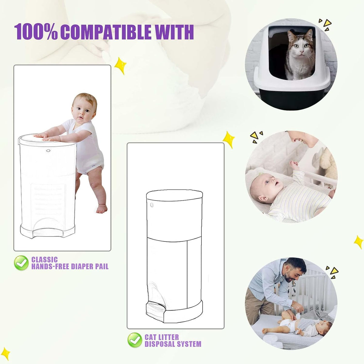 Refills Compatible with Plus Diaper Pail Refills 8 Pack Diaper Pail Liners with Lavender Scent