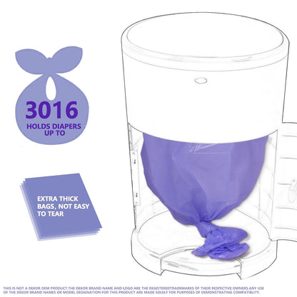 Refills Compatible with Plus Diaper Pail Refills 8 Pack Diaper Pail Liners with Lavender Scent