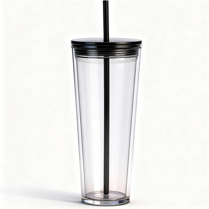 24oz Tumbler with Lid and Straw, Leak Proof and Double Wall Insulated Reusable Plastic Cups,Travel Reusable Iced Coffee Cup (1, Black)