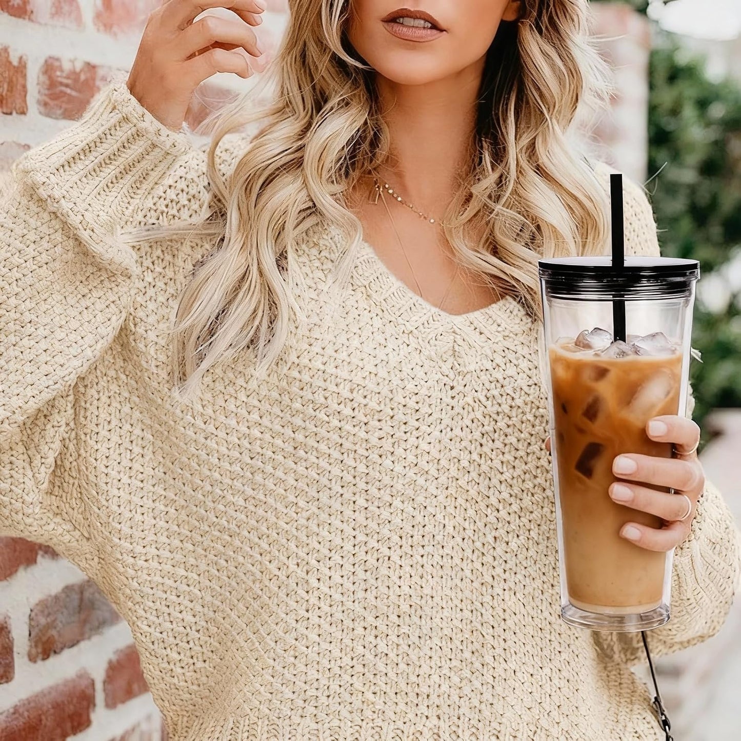 24oz Tumbler with Lid and Straw, Leak Proof and Double Wall Insulated Reusable Plastic Cups,Travel Reusable Iced Coffee Cup (1, Black)