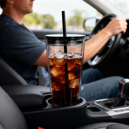 24oz Tumbler with Lid and Straw, Leak Proof and Double Wall Insulated Reusable Plastic Cups,Travel Reusable Iced Coffee Cup (1, Black)
