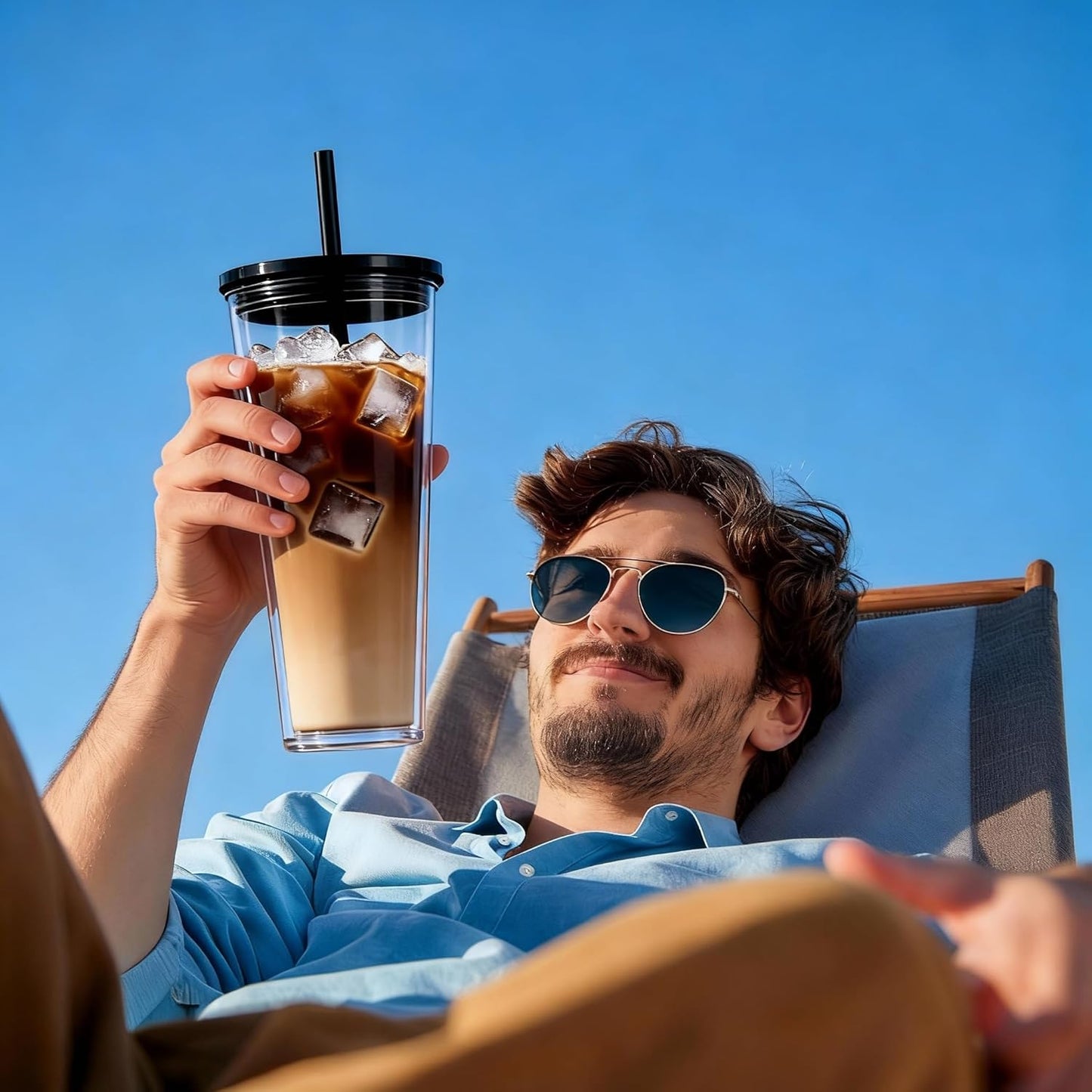 24oz Tumbler with Lid and Straw, Leak Proof and Double Wall Insulated Reusable Plastic Cups,Travel Reusable Iced Coffee Cup (1, Black)