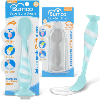 Baby Bum Brush + Mini Baby Diaper Cream Spatula with Case - BPA-Free Silicone Diaper Spatula with Suction Cup, Wipe-Clean, Mom-Invented Butt Paste Applicator (Aqua Swirl & Gray)