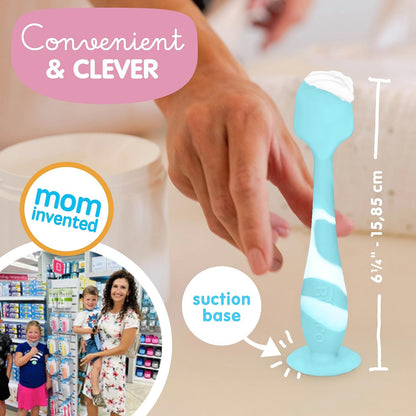 Baby Bum Brush + Mini Baby Diaper Cream Spatula with Case - BPA-Free Silicone Diaper Spatula with Suction Cup, Wipe-Clean, Mom-Invented Butt Paste Applicator (Aqua Swirl & Gray)