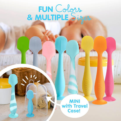 Baby Bum Brush + Mini Baby Diaper Cream Spatula with Case - BPA-Free Silicone Diaper Spatula with Suction Cup, Wipe-Clean, Mom-Invented Butt Paste Applicator (Aqua Swirl & Gray)