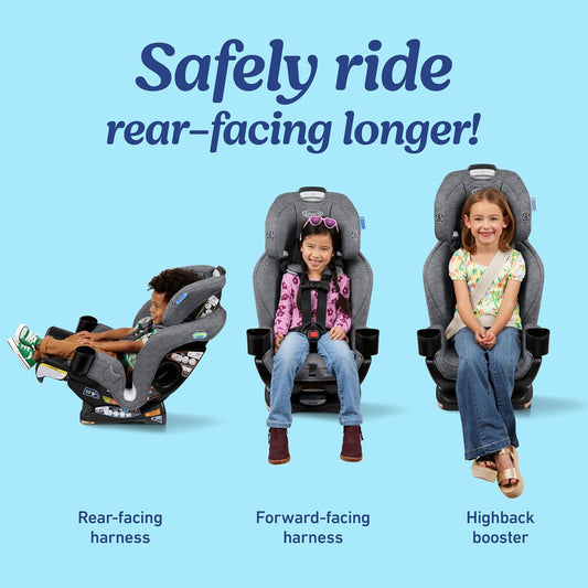 Extend2Fit 3-in-1 Convertible Car Seat, 3 Modes – Rear Facing, Forward Facing Baby Car Seat and Highback Booster Seat, Adjustable Extension Panel for Extra Legroom, Ashten