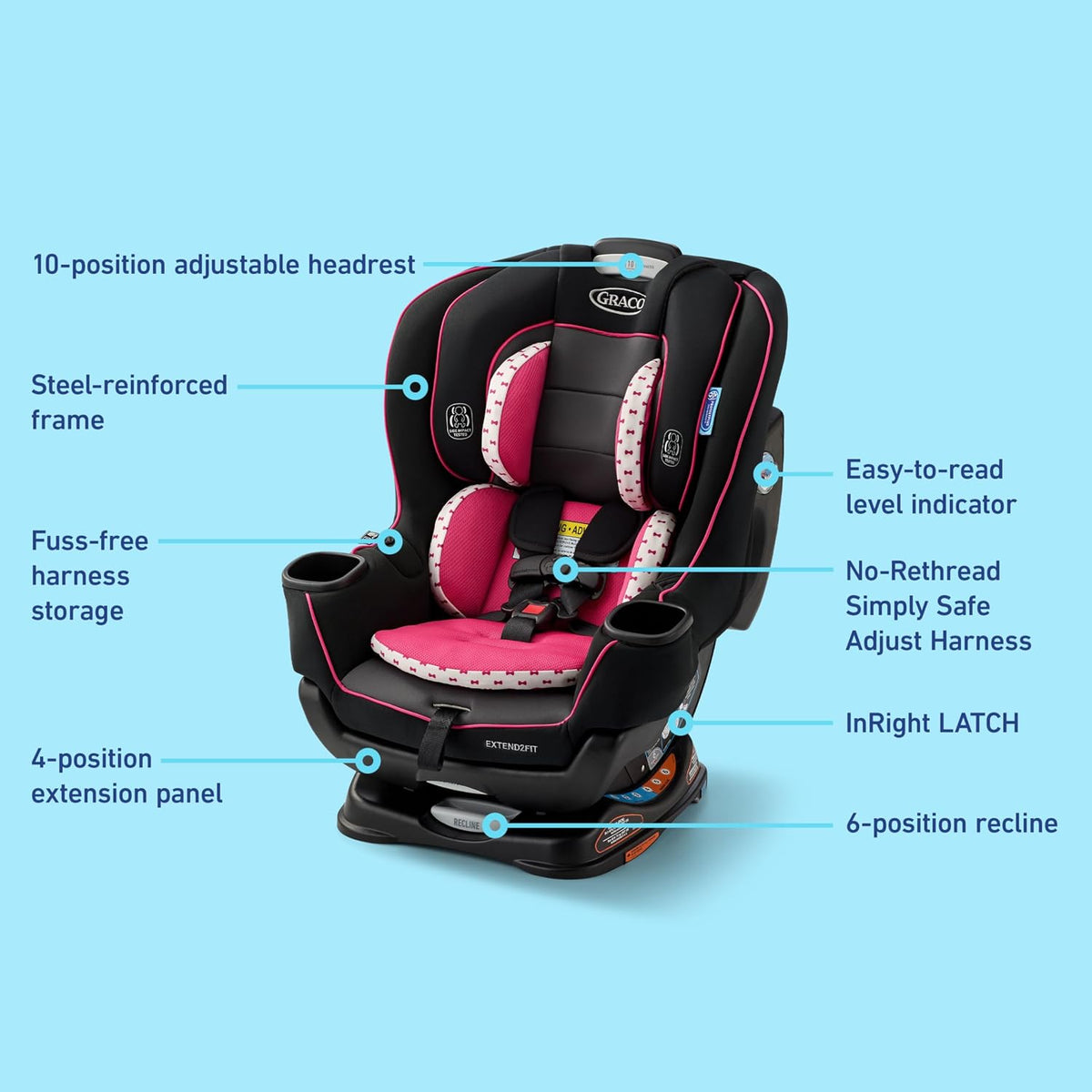 Extend2Fit 3-in-1 Convertible Car Seat, 3 Modes – Rear Facing, Forward Facing Baby Car Seat and Highback Booster Seat, Adjustable Extension Panel for Extra Legroom, Ashten