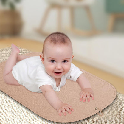 Portable Baby Diaper Changing Mat,Soft Faux Leather, Wipeable & Easy to Clean,for Home or Travel, Waterproof, with Storage Strap,Easily Put into Diaper Bag,30 x 17 in (Beige)