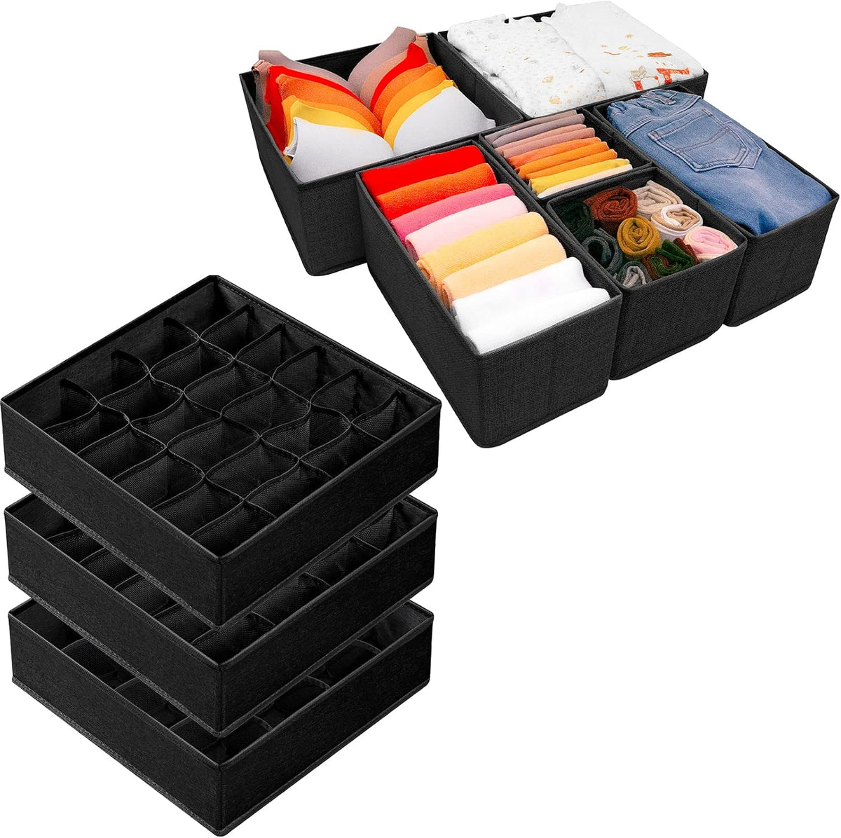 9 Pack Drawer Organizer Dividers for Clothing, Fabric Foldable Closet Organization and Storage Boxes for Sock, Underwear, Ties, Baby Clothes