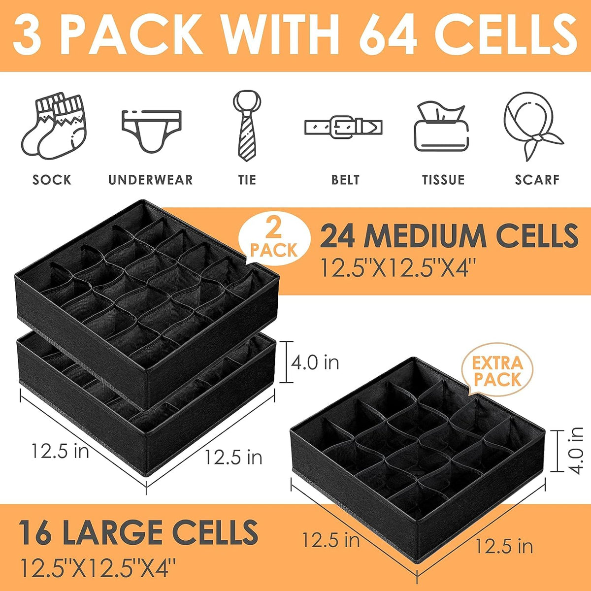 9 Pack Drawer Organizer Dividers for Clothing, Fabric Foldable Closet Organization and Storage Boxes for Sock, Underwear, Ties, Baby Clothes
