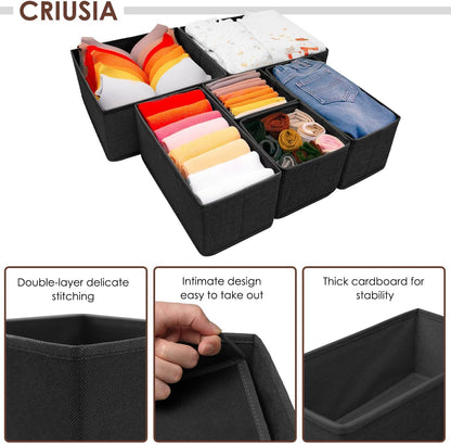 9 Pack Drawer Organizer Dividers for Clothing, Fabric Foldable Closet Organization and Storage Boxes for Sock, Underwear, Ties, Baby Clothes