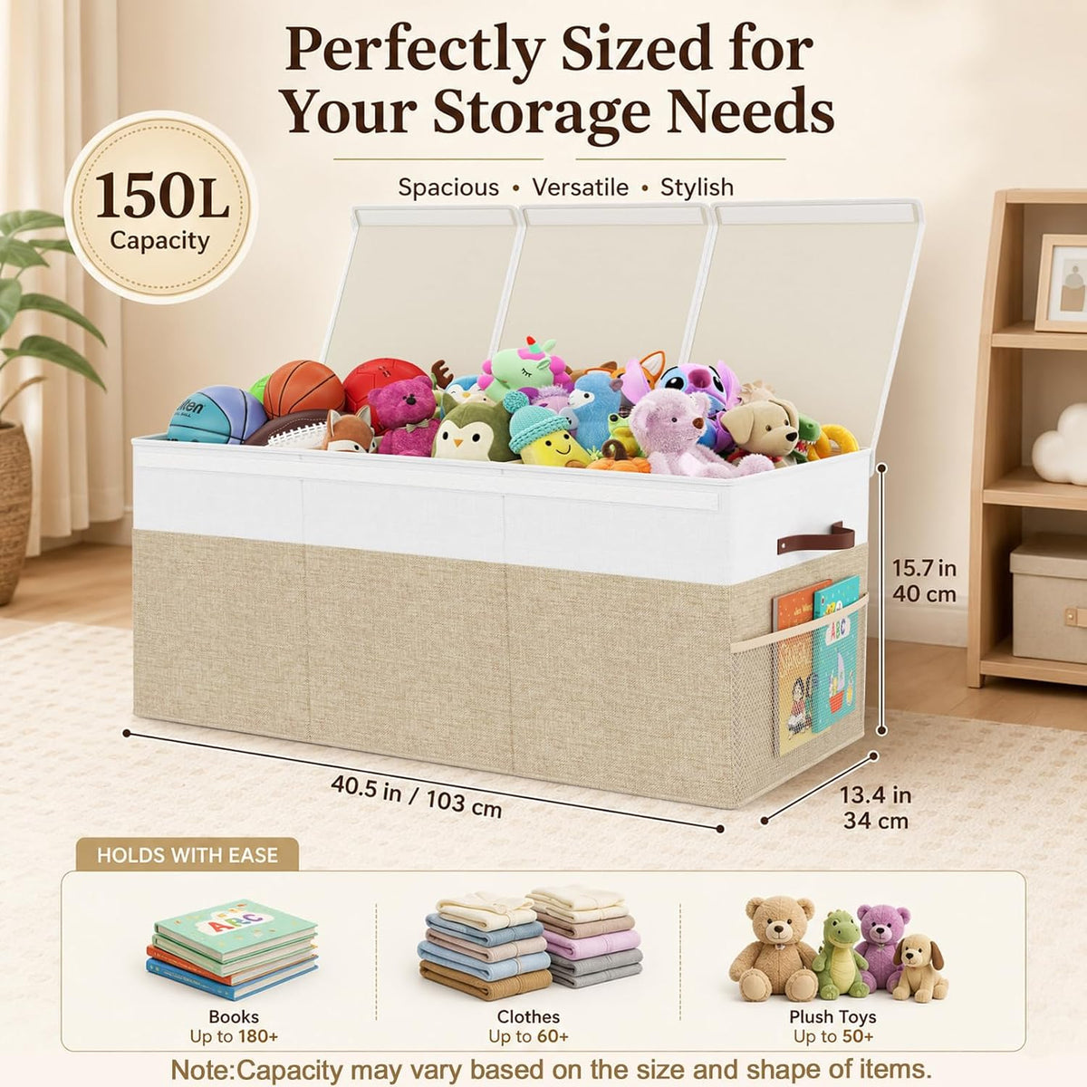 150L Extra Large Toy Storage Box with Lid for Boys Girls Nursery Playroom