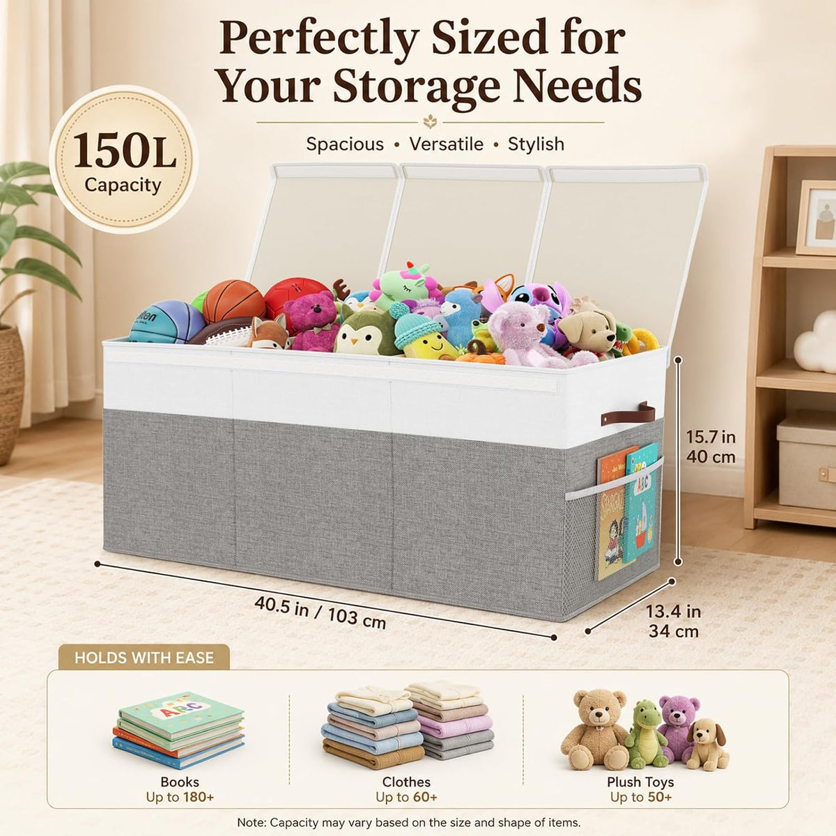 150L Extra Large Toy Storage Box with Lid for Boys Girls Nursery Playroom