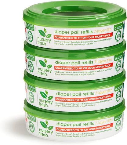 Nursery Fresh® Refill Rings for Diaper Genie® and ® Diaper Pails, Holds up to 1,088 Newborn Diapers, 4 Pack