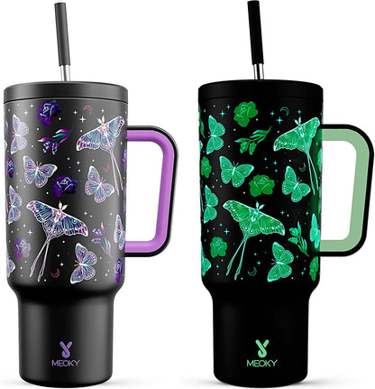 40 oz Tumbler with Handle and Straw: Stainless Steel Insulated Tumbler with Lid and Straw - 100% Leak Proof Tumbler for Car Cup Holders - Travelers Commuters Workers, Red Floral