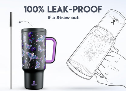 40 oz Tumbler with Handle and Straw: Stainless Steel Insulated Tumbler with Lid and Straw - 100% Leak Proof Tumbler for Car Cup Holders - Travelers Commuters Workers, Red Floral