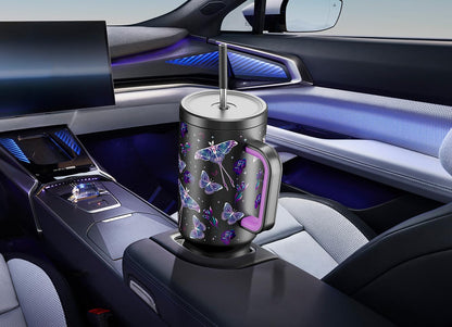 40 oz Tumbler with Handle and Straw: Stainless Steel Insulated Tumbler with Lid and Straw - 100% Leak Proof Tumbler for Car Cup Holders - Travelers Commuters Workers, Red Floral