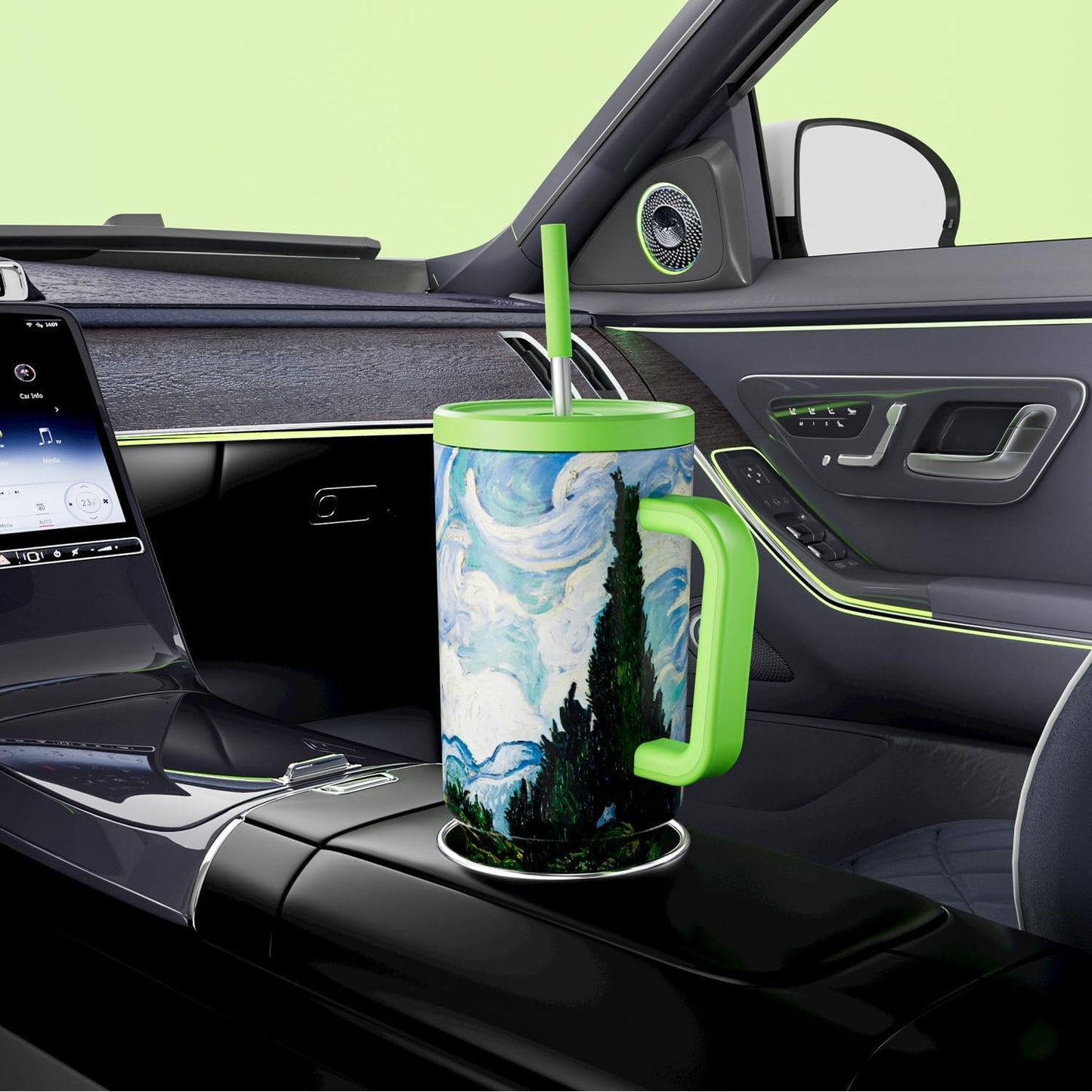 40 oz Tumbler with Handle and Straw: Stainless Steel Insulated Tumbler with Lid and Straw - 100% Leak Proof Tumbler for Car Cup Holders - Travelers Commuters Workers, Red Floral
