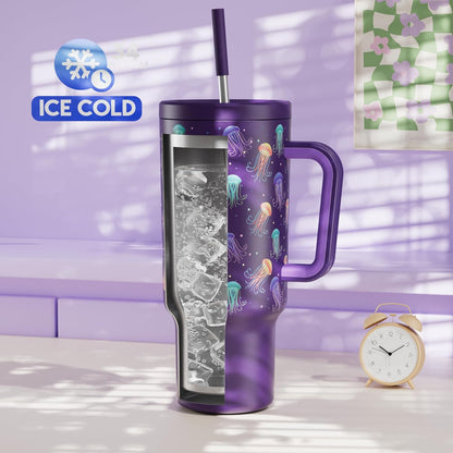 40 oz Tumbler with Handle and Straw: Stainless Steel Insulated Tumbler with Lid and Straw - 100% Leak Proof Tumbler for Car Cup Holders - Travelers Commuters Workers, Red Floral