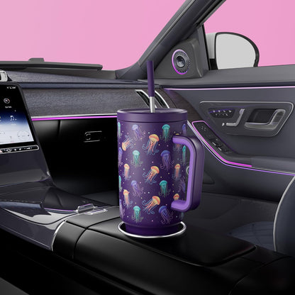 40 oz Tumbler with Handle and Straw: Stainless Steel Insulated Tumbler with Lid and Straw - 100% Leak Proof Tumbler for Car Cup Holders - Travelers Commuters Workers, Red Floral