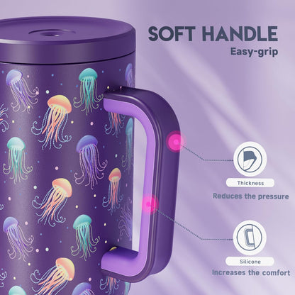 40 oz Tumbler with Handle and Straw: Stainless Steel Insulated Tumbler with Lid and Straw - 100% Leak Proof Tumbler for Car Cup Holders - Travelers Commuters Workers, Red Floral
