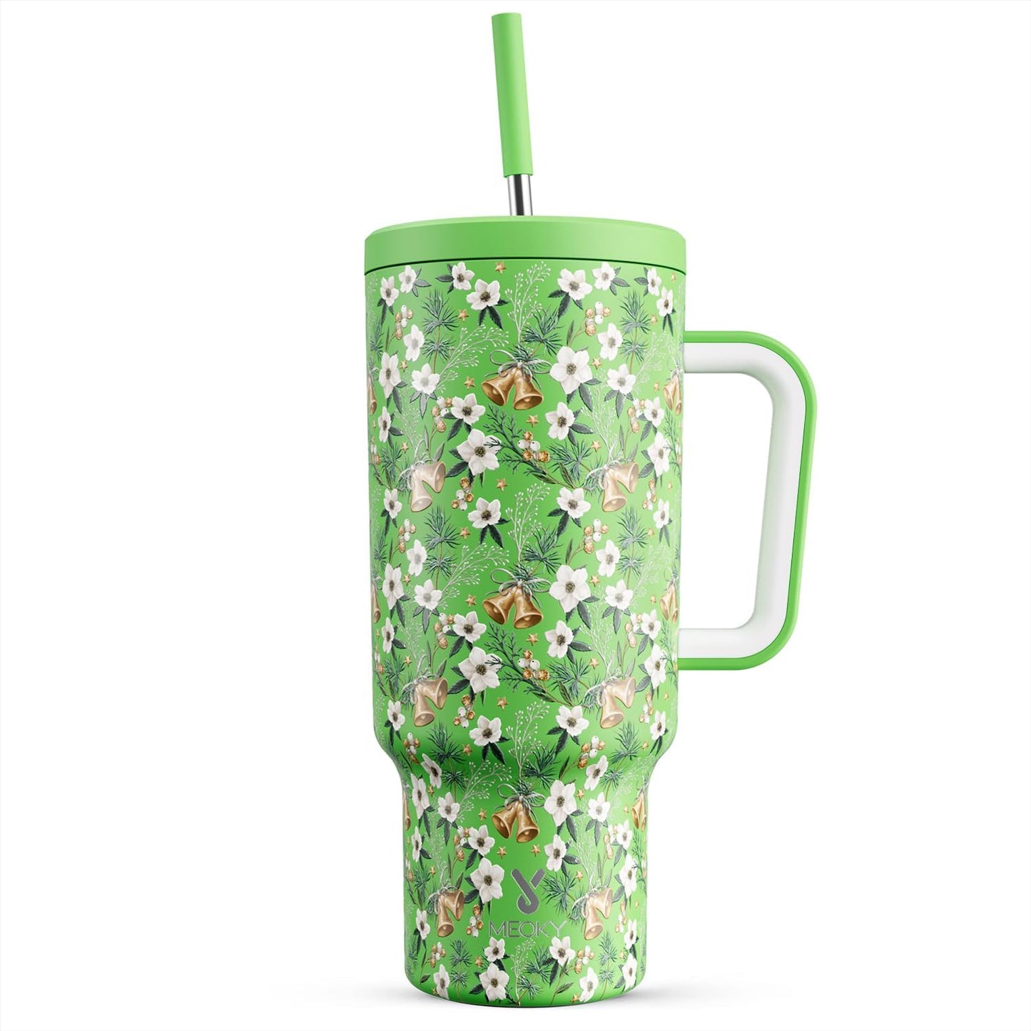40 oz Tumbler with Handle and Straw: Stainless Steel Insulated Tumbler with Lid and Straw - 100% Leak Proof Tumbler for Car Cup Holders - Travelers Commuters Workers, Red Floral