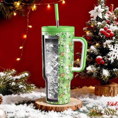 40 oz Tumbler with Handle and Straw: Stainless Steel Insulated Tumbler with Lid and Straw - 100% Leak Proof Tumbler for Car Cup Holders - Travelers Commuters Workers, Red Floral