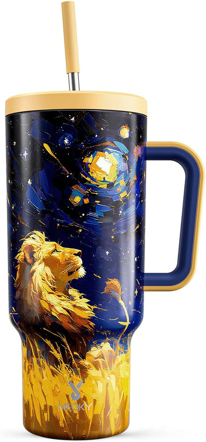 40 oz Tumbler with Handle and Straw: Stainless Steel Insulated Tumbler with Lid and Straw - 100% Leak Proof Tumbler for Car Cup Holders - Travelers Commuters Workers, Red Floral