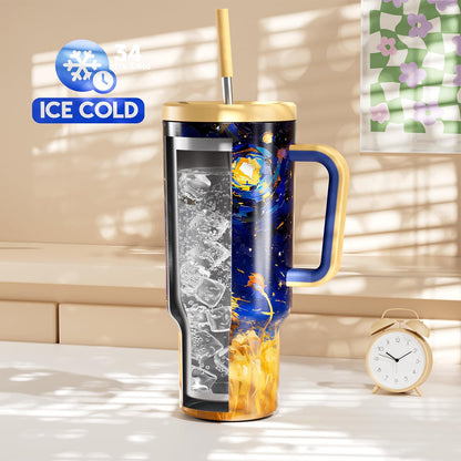 40 oz Tumbler with Handle and Straw: Stainless Steel Insulated Tumbler with Lid and Straw - 100% Leak Proof Tumbler for Car Cup Holders - Travelers Commuters Workers, Red Floral