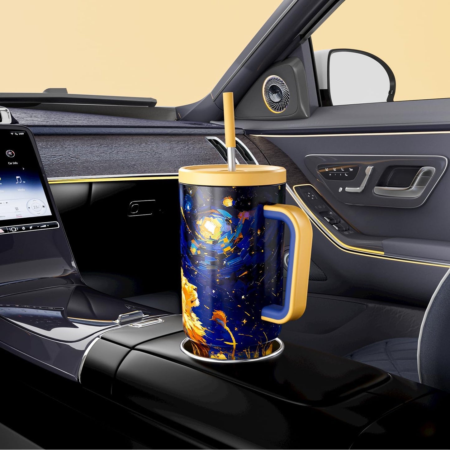 40 oz Tumbler with Handle and Straw: Stainless Steel Insulated Tumbler with Lid and Straw - 100% Leak Proof Tumbler for Car Cup Holders - Travelers Commuters Workers, Red Floral