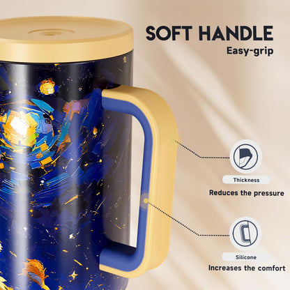 40 oz Tumbler with Handle and Straw: Stainless Steel Insulated Tumbler with Lid and Straw - 100% Leak Proof Tumbler for Car Cup Holders - Travelers Commuters Workers, Red Floral