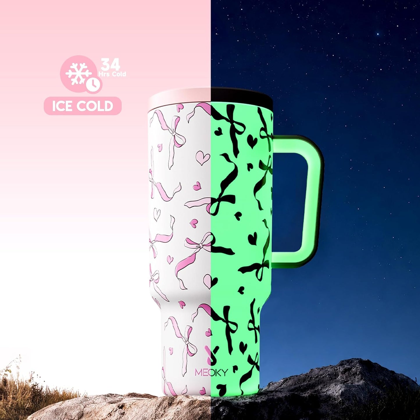 40 oz Tumbler with Handle and Straw: Stainless Steel Insulated Tumbler with Lid and Straw - 100% Leak Proof Tumbler for Car Cup Holders - Travelers Commuters Workers, Red Floral