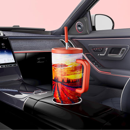 40 oz Tumbler with Handle and Straw: Stainless Steel Insulated Tumbler with Lid and Straw - 100% Leak Proof Tumbler for Car Cup Holders - Travelers Commuters Workers, Red Floral