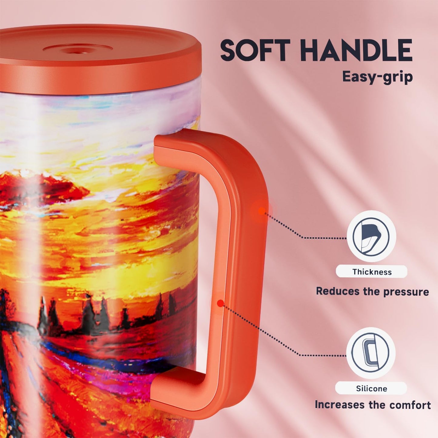 40 oz Tumbler with Handle and Straw: Stainless Steel Insulated Tumbler with Lid and Straw - 100% Leak Proof Tumbler for Car Cup Holders - Travelers Commuters Workers, Red Floral