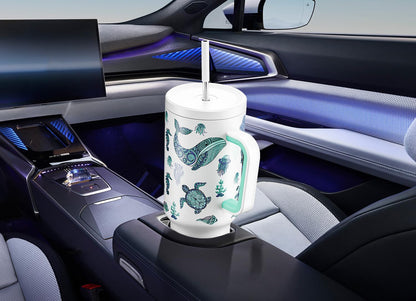 40 oz Tumbler with Handle and Straw: Stainless Steel Insulated Tumbler with Lid and Straw - 100% Leak Proof Tumbler for Car Cup Holders - Travelers Commuters Workers, Red Floral