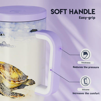40 oz Tumbler with Handle and Straw: Stainless Steel Insulated Tumbler with Lid and Straw - 100% Leak Proof Tumbler for Car Cup Holders - Travelers Commuters Workers, Red Floral
