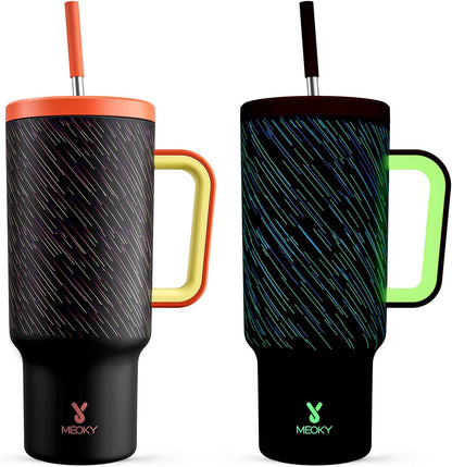 40 oz Tumbler with Handle and Straw: Stainless Steel Insulated Tumbler with Lid and Straw - 100% Leak Proof Tumbler for Car Cup Holders - Travelers Commuters Workers, Red Floral