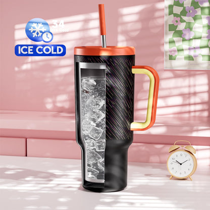 40 oz Tumbler with Handle and Straw: Stainless Steel Insulated Tumbler with Lid and Straw - 100% Leak Proof Tumbler for Car Cup Holders - Travelers Commuters Workers, Red Floral