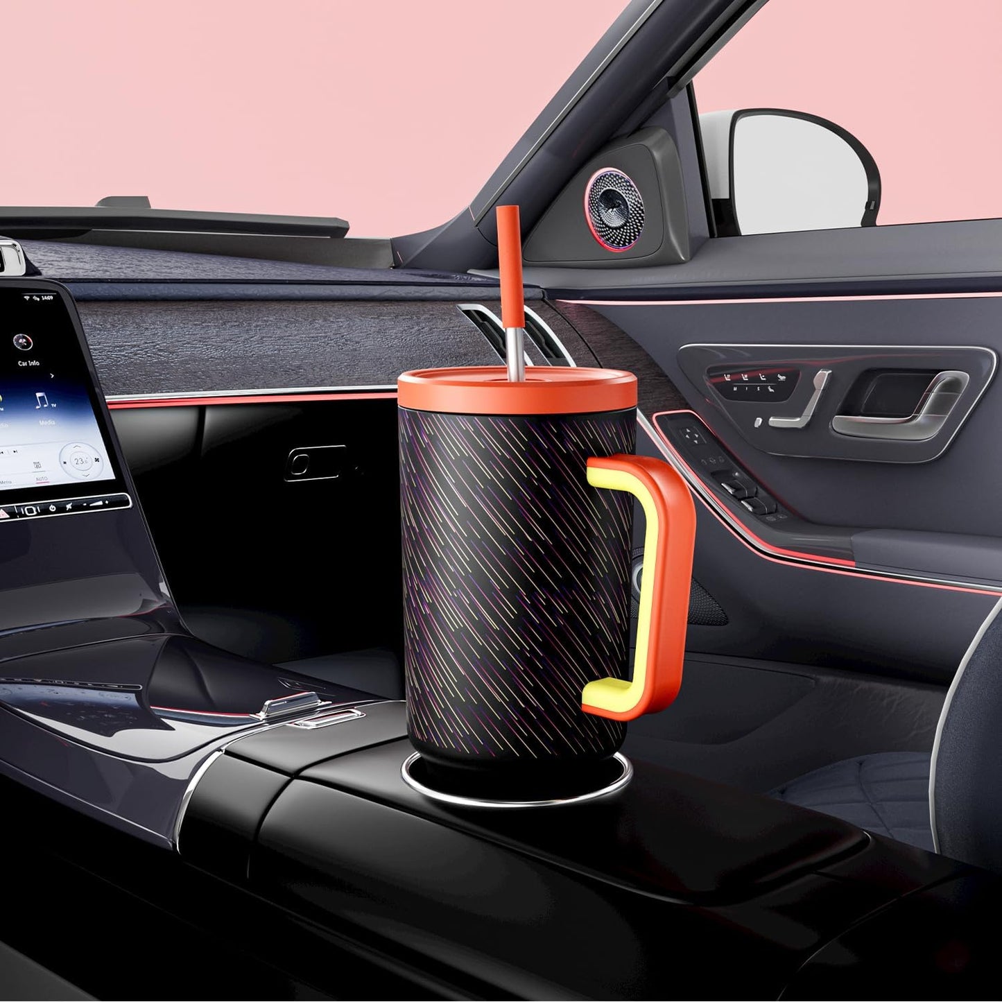 40 oz Tumbler with Handle and Straw: Stainless Steel Insulated Tumbler with Lid and Straw - 100% Leak Proof Tumbler for Car Cup Holders - Travelers Commuters Workers, Red Floral
