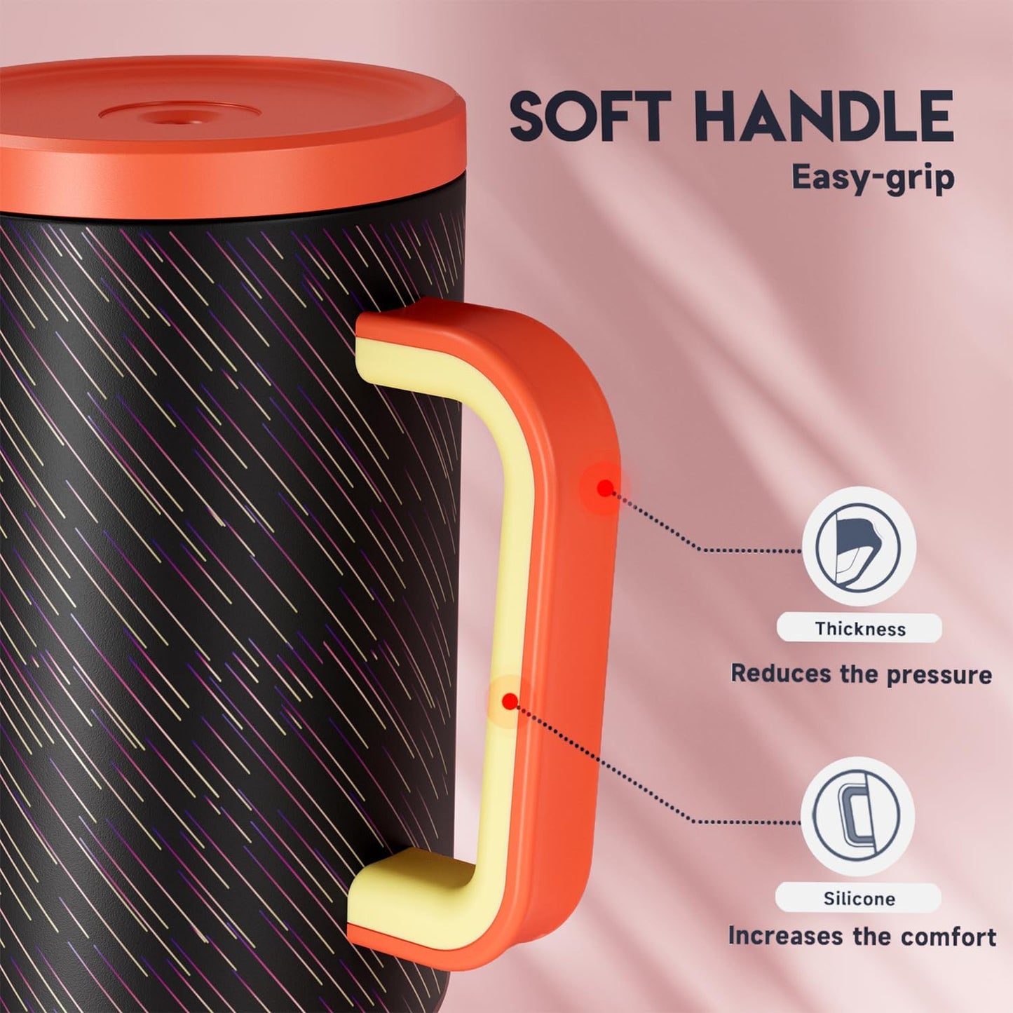 40 oz Tumbler with Handle and Straw: Stainless Steel Insulated Tumbler with Lid and Straw - 100% Leak Proof Tumbler for Car Cup Holders - Travelers Commuters Workers, Red Floral