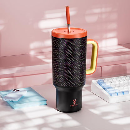40 oz Tumbler with Handle and Straw: Stainless Steel Insulated Tumbler with Lid and Straw - 100% Leak Proof Tumbler for Car Cup Holders - Travelers Commuters Workers, Red Floral